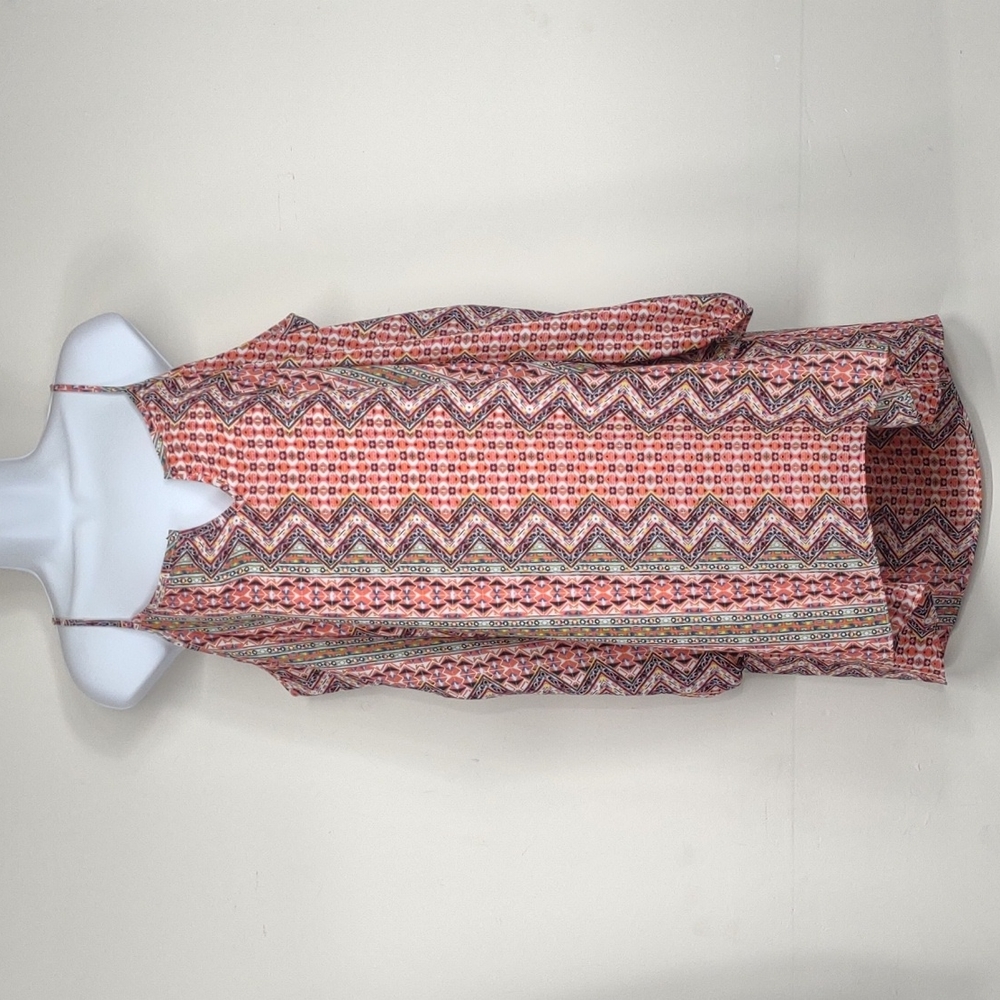 Silvergate Medium Orange multicolored tribal inspired cold shoulder Dress
